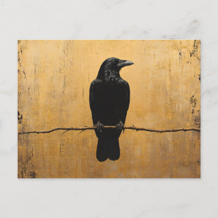 Raven op een Branch Gold achtergrond Briefkaart