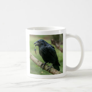 Raven op een tak met sleutel koffiemok