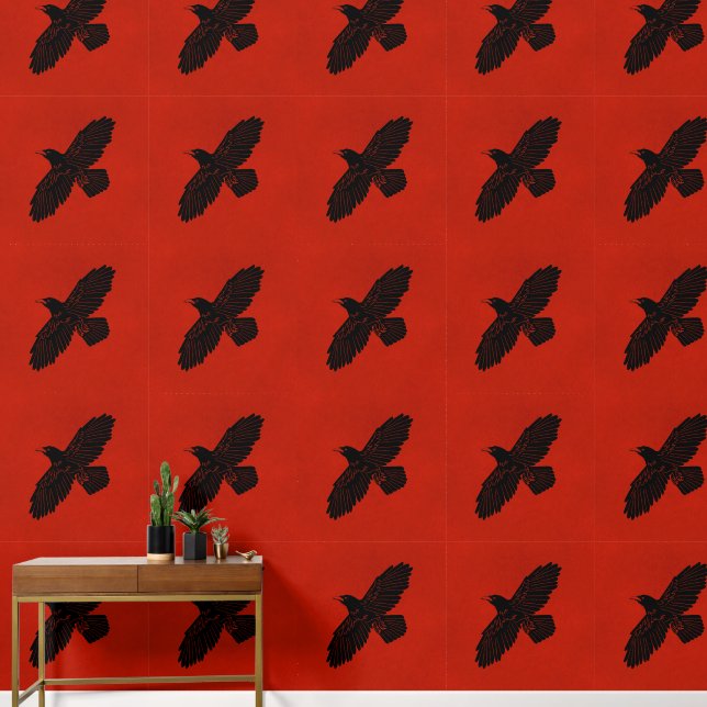 Raven op rood behang (Hal)