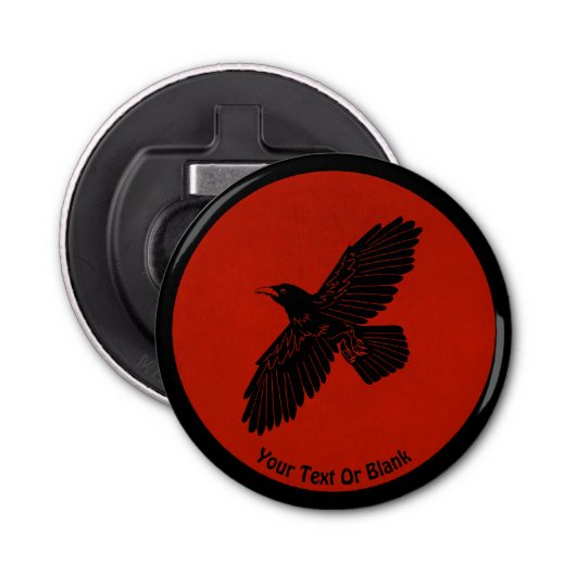 Raven op rood button flesopener (Voorkant)