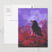 Raven op rood + Paars abstract briefkaart (Voorkant / Achterkant)