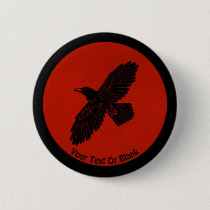 Raven op rood ronde button 5,7 cm