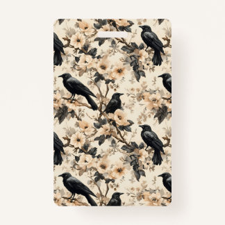 Raven patroon kraai bloemen bomen Badge