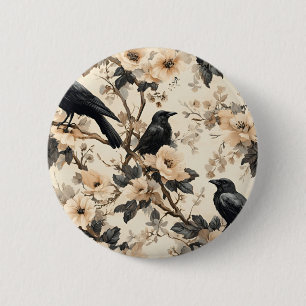 Raven patroon kraai bloemen bomen ronde button 5,7 cm