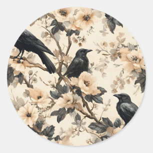 Raven patroon kraai bloemen bomen ronde sticker
