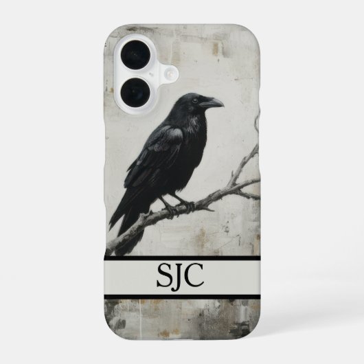 Raven Perched Phone Case - Rustic Grunge iPhone 16 Hoesje (Achterkant)