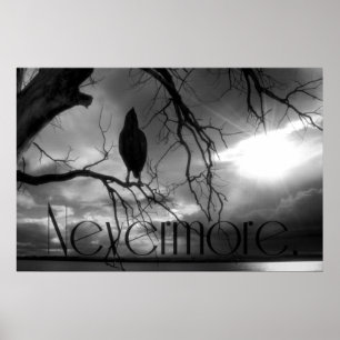 Raven Print - Nevermore Sunbeams Tree B&W