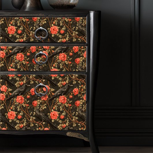 Raven Red Rose Bramble Illustratie Donker Gotisch Tissuepapier