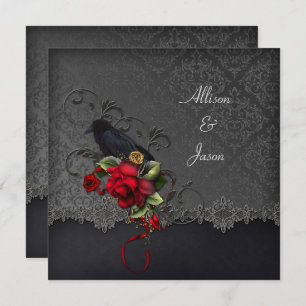 Raven Red Roses Black Grey Damask Kaart