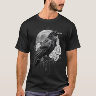 Raven Roos Maan Griezelig Zwart Gotisch Spooky Kra T-shirt