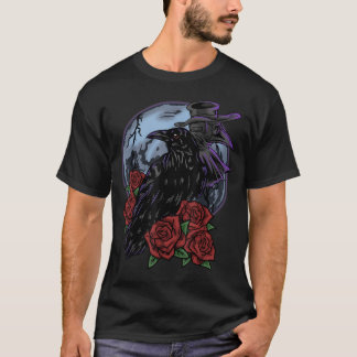Raven Roos Maan Griezelig Zwart Gotisch Spooky Kra T-shirt