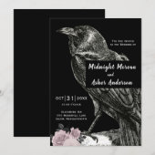 Raven Rozen Zwarte Roze Halloween Trouwdag Kaart (Voorkant / Achterkant)