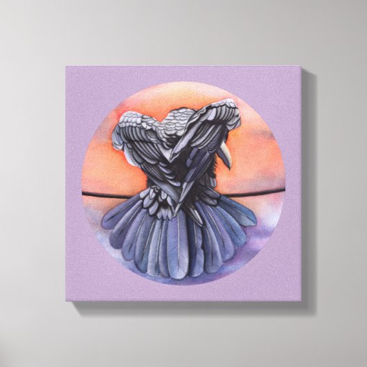 Raven Ruffling Feathers Roosting Crow Bird Art Canvas Afdruk (Voorkant)