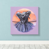 Raven Ruffling Feathers Roosting Crow Bird Art Canvas Afdruk (Insitu (Houten vloer))
