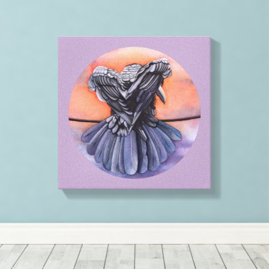 Raven Ruffling Feathers Roosting Crow Bird Art Canvas Afdruk (Insitu (Houten vloer))