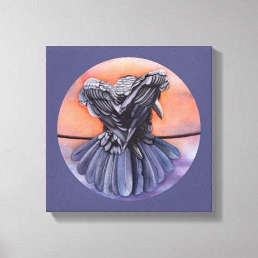 Raven Ruffling Feathers Roosting Crow Bird Art Canvas Afdruk (Voorkant)