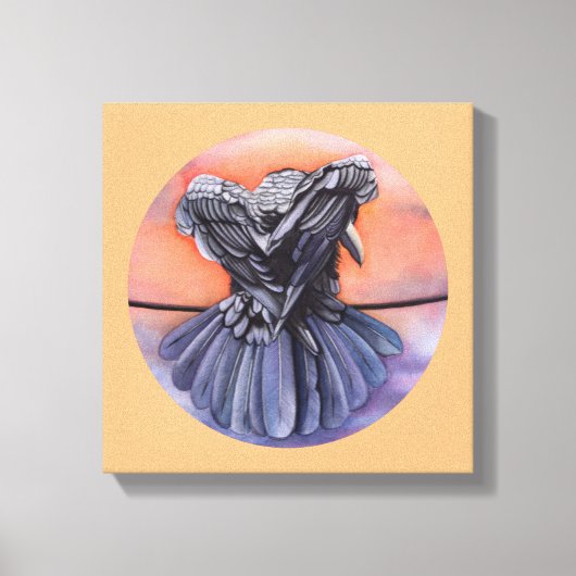 Raven Ruffling Feathers Roosting Crow Bird Art Canvas Afdruk (Voorkant)
