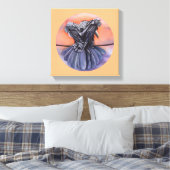 Raven Ruffling Feathers Roosting Crow Bird Art Canvas Afdruk (Insitu (Slaapkamer))