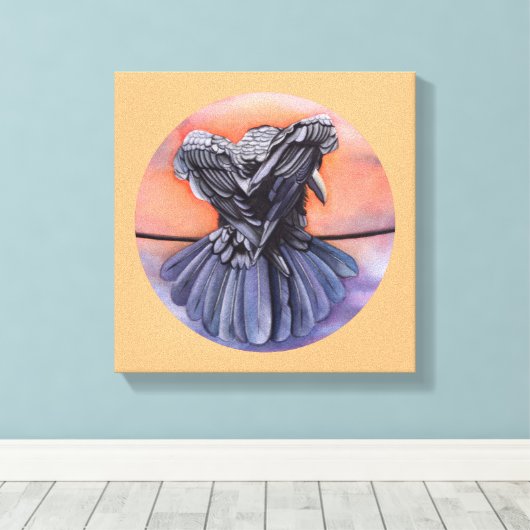 Raven Ruffling Feathers Roosting Crow Bird Art Canvas Afdruk (Insitu (Houten vloer))