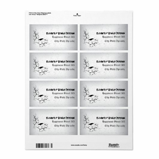 Raven, schedel en hoek Gotische bruiloft Etiket (Full Sheet)