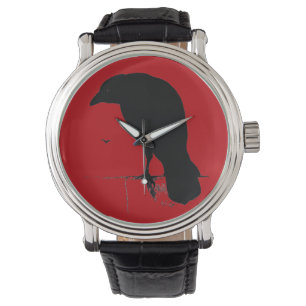 Raven Silhouette Black Ravens Crows Horloge