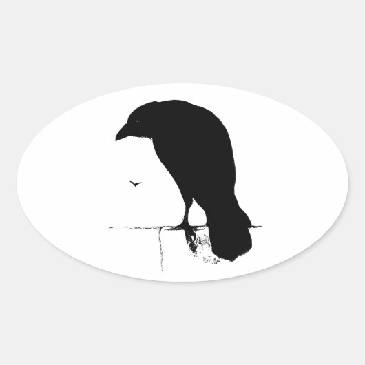 Raven Silhouette -  Gothic Ravens & Crows Ovale Sticker (Voorkant)