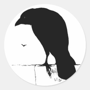 Raven Silhouette - Gothic Ravens & Crows Ronde Sticker