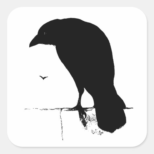 Raven Silhouette -  Gothic Ravens & Crows Vierkante Sticker (Voorkant)