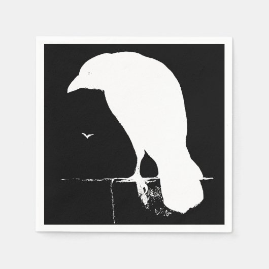  Raven Silhouette Retro Gothic Ravens Crow Servetten (Voorkant)