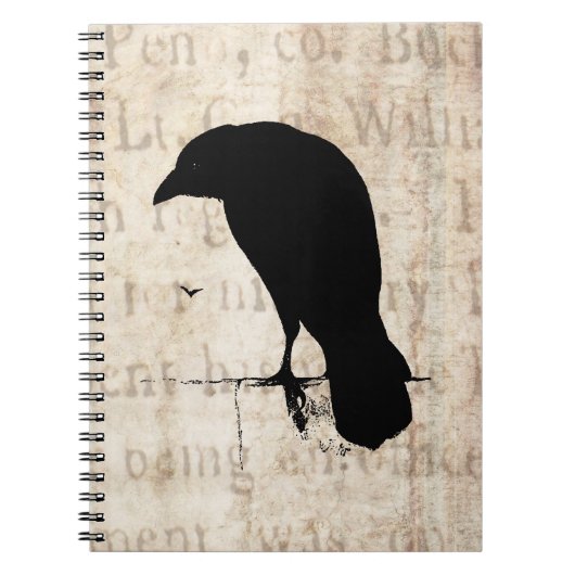 Raven Silhouette -  Retro Ravens & Crows Notitieboek (Voorkant)