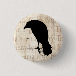 Raven Silhouette - Retro Ravens & Crows Ronde Button 3,2 Cm