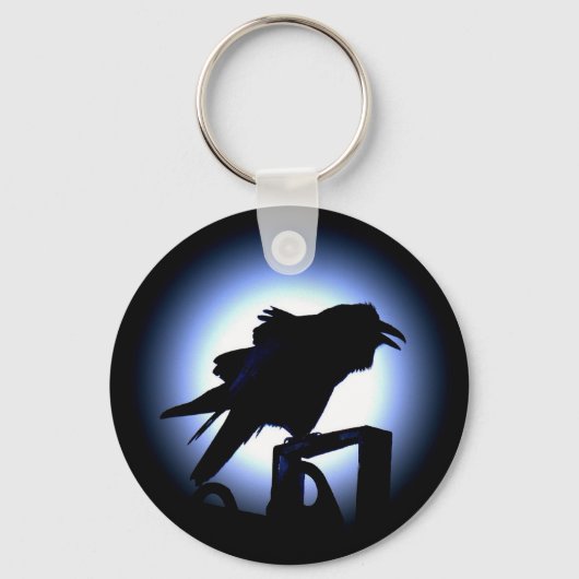 Raven Silhouette tegen Full Moon Sleutelhanger (Voorkant)