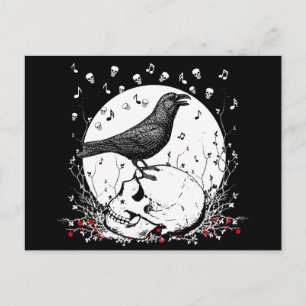 Raven Sings Song Death on Skull Illustration Briefkaart