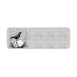 Raven Sings Song Death on Skull Illustration Etiket