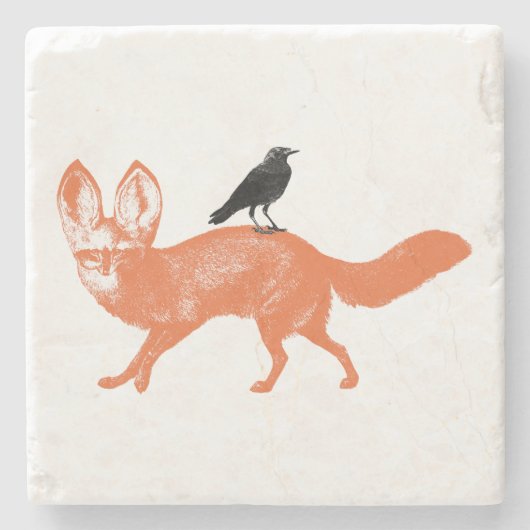 Raven Sits on Fox Stenen Onderzetter (Voorkant)