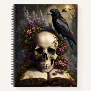 Raven Skull Boek en Bloemen Gotisch notitieboek