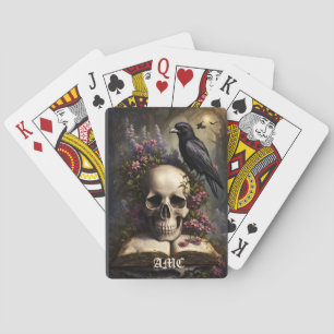 Raven Skull Boek en bloemen Pokerkaarten