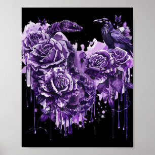 Raven Snake Rozen Gothic Steampunk Biker Heart-sha Poster