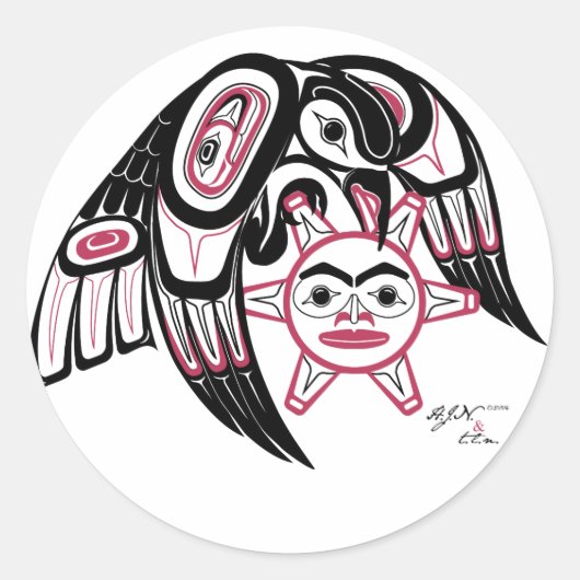 Raven Stealing the Sun Ronde Sticker (Voorkant)