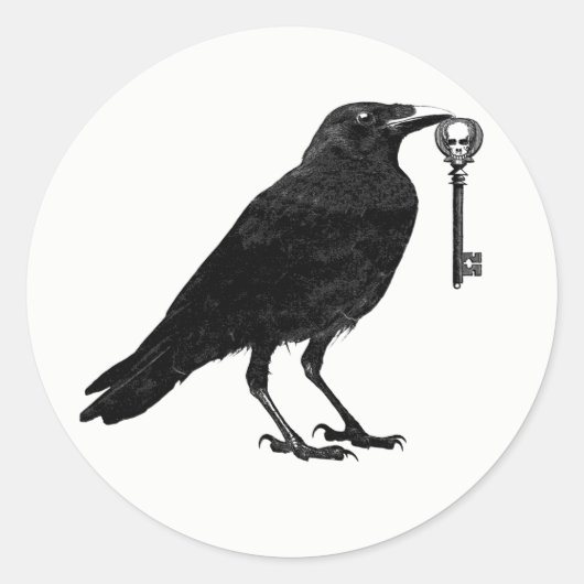 Raven steelt skelet sleutel ronde sticker (Voorkant)