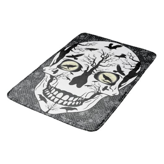 Raven Sugar Skull Skeleton Bath Mat (Gekanteld)