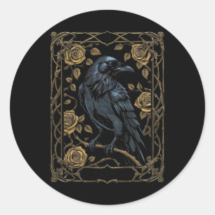 Raven Tarot Kaart Gothic Wiccan Pagan Witch Ronde Sticker