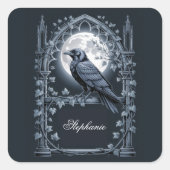 Raven Under Moon Gothic Midnight Vierkante Sticker (Voorkant)