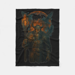 Raven Viking Halloween Design Noorse tovenaar maan Fleece Deken