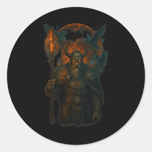Raven Viking Halloween Design Noorse tovenaar maan Ronde Sticker