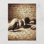 Raven waakt over vrouw in slaap briefkaart (Voorkant)