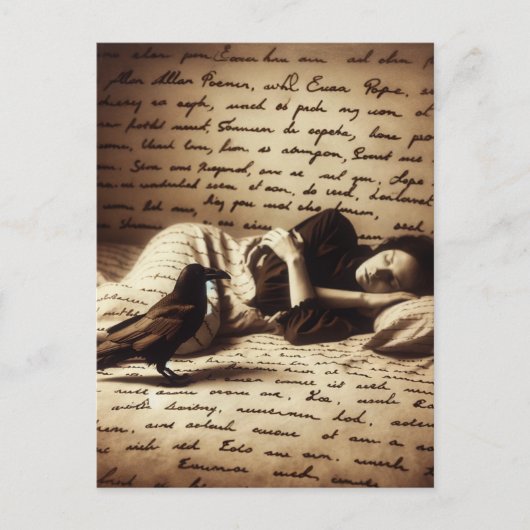 Raven waakt over vrouw in slaap briefkaart (Voorkant)