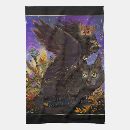Raven Winged Autumn Magic Cat Theedoek (Verticaal)