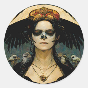 Raven Witch 4 Fantasy Horror Gothic Gothic Ronde Sticker