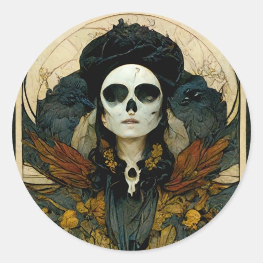 Raven Witch Fantasy Horror Gothic Gothic Ronde Sticker (Voorkant)